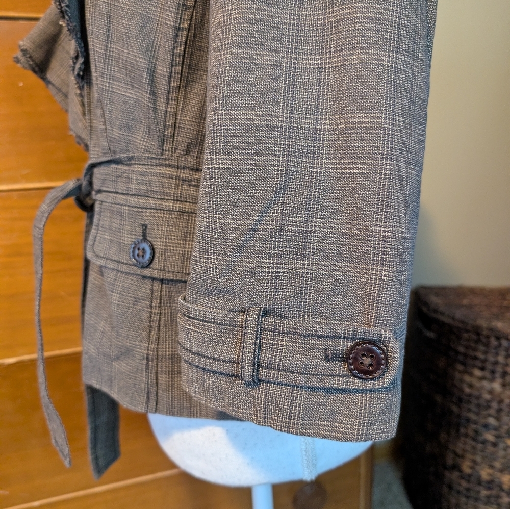 Anne Taylor LOFT Brown Tan Italian Tweed Belted Blazer Jacket SZ 6 - Picture 5 of 14